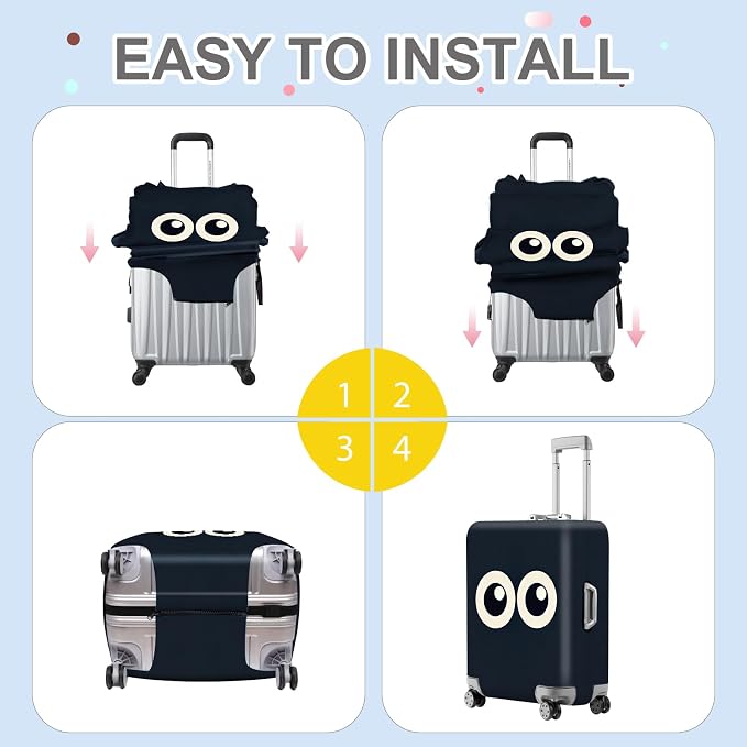 ANNA QUEEN Navy Blue Cartoon Eyes Luggage Cover, Funny Suitcase Protector - Image 6