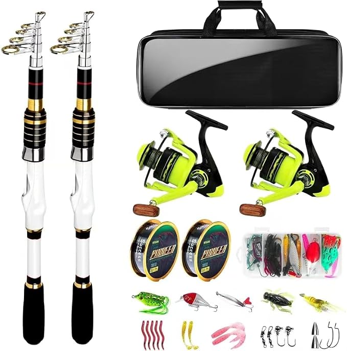 Telescopic Fishing Rod and Reel Combo, 2 Collapsible Spinning Reels, 2 100m Line by LuyianxiFishing