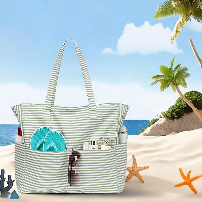 LEDAOU Large Beach Tote Bag Women Waterproof Sandproof Zipper Beach Tote Bag - Image 5