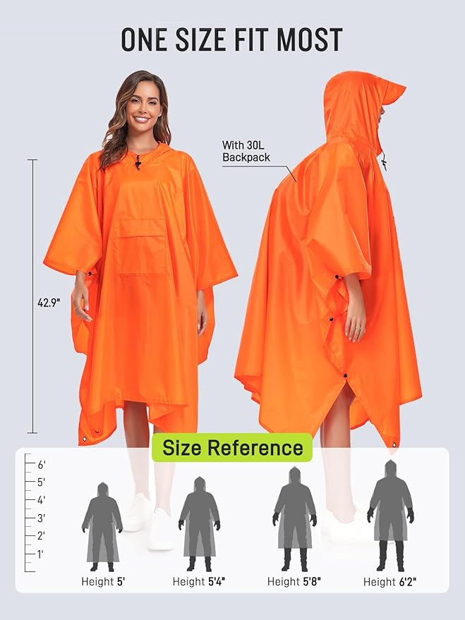 SaphiRose Extra Thick Hooded Rain Poncho Double Layer Waterproof Raincoat Jacket - Image 3