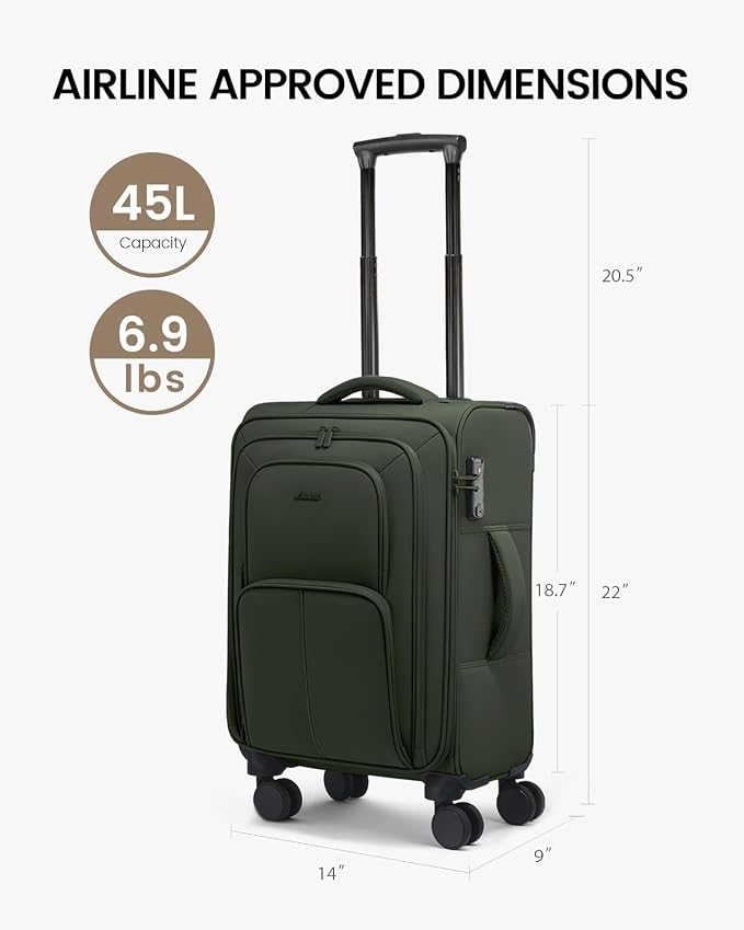 LOVEVOOK Carry On Luggage 22x14x9 Airline Approved, 22 Inch Softside Suitcases - Image 8