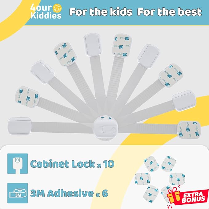 4our Kiddies 10 Pack Baby Proof Cabinet Latches, Childproof Drawer Latches - Image 5