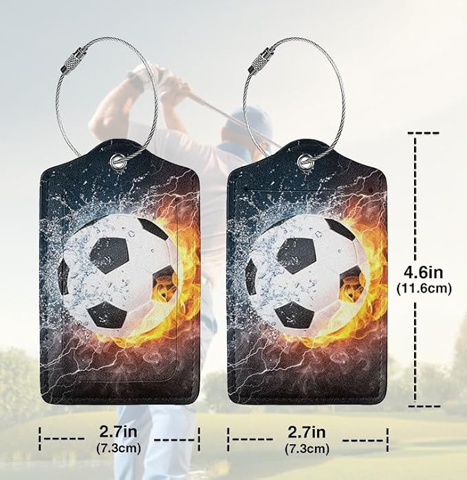 2 Pack Luggage Tags for suitcases Football Soccer Ball Luggage Tag, Leather - Image 2