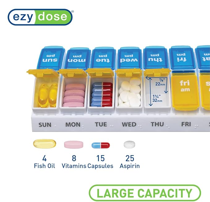 EZY DOSE Weekly AM/PM Pill Organizer, 7-Day Vitamin and Medication Box - Image 2