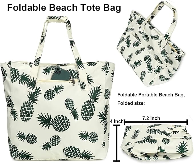 LEDAOU Large Beach Tote Bag Women Waterproof Sandproof Zipper Beach Tote Bag - Image 4