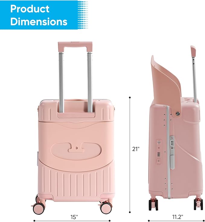 TABU 20" Ride-on Luggage with Seat，Front Opening Carry-On Hardshell Ride On - Image 3