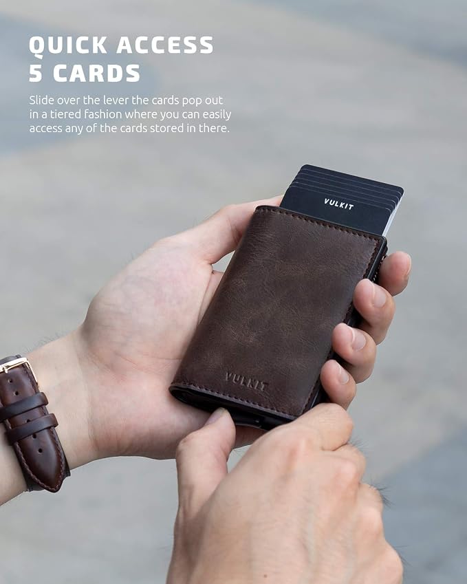 VULKIT Card Holder Pop Up Slim Wallet Leather RFID Blocking Card Case Up to 8 - Image 2