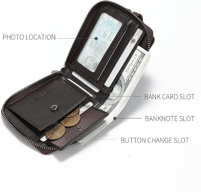 Men's brand buckle driver's license zipper genuine leather wallet, large - Image 3