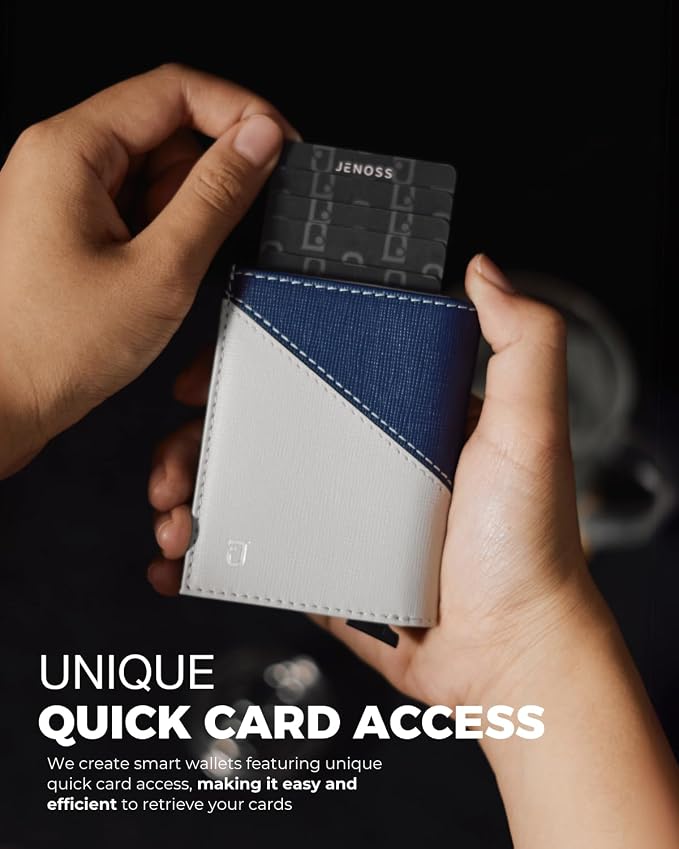 Jenoss Smart Wallet For Men: Full Grain Leather, Handcrafted, Slide Metal Pop - Image 4
