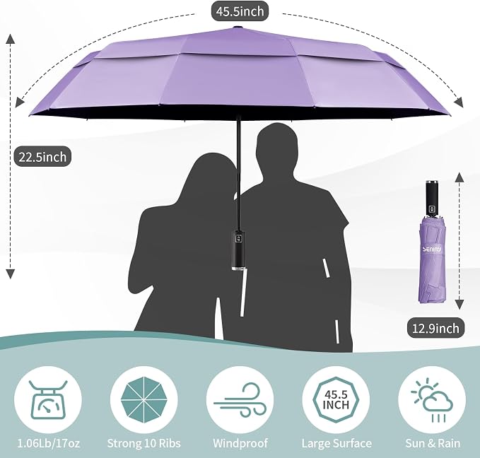 Seniny Windproof Travel Umbrella, Double Vented Canopy Large Umbrellas - Image 2