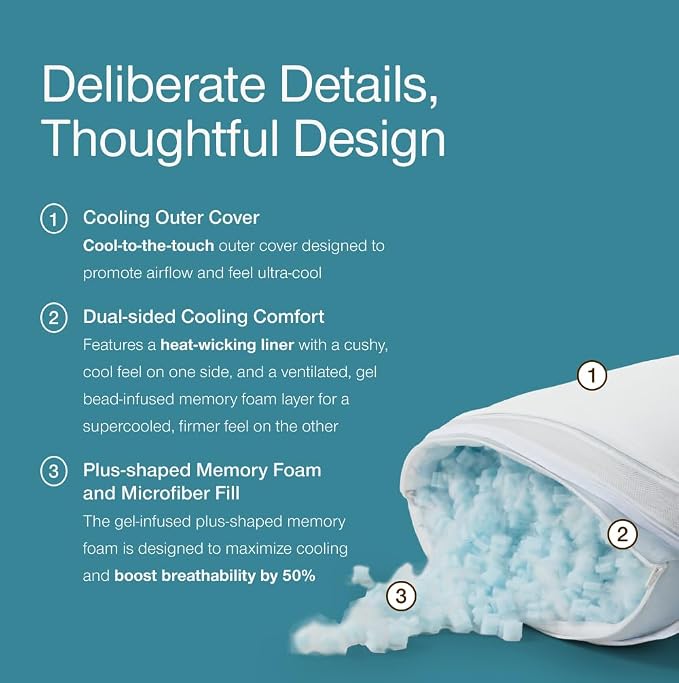 Coop Home Goods Cool+ Crescent Adjustable Pillow, Queen Size Plus Shaped Memory - Image 3