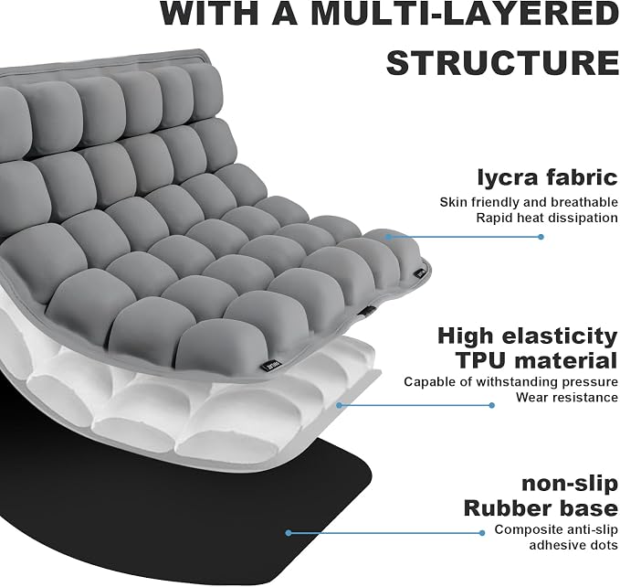 Grey Travel Seat Cushion – Portable Inflatable 3D Air Cell Seat Cushion - Image 7
