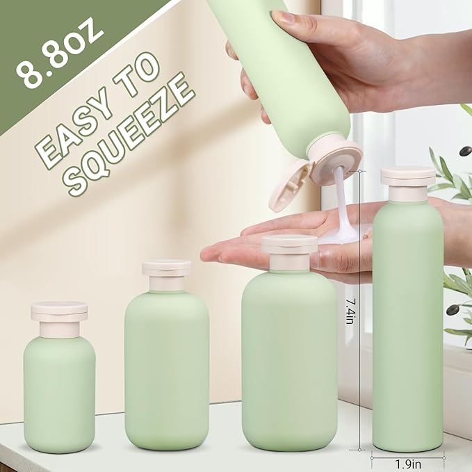 ASEVAT 8.8oz 4Pcs Green Plastic Refillable Travel Shampoo and Conditioner - Image 2