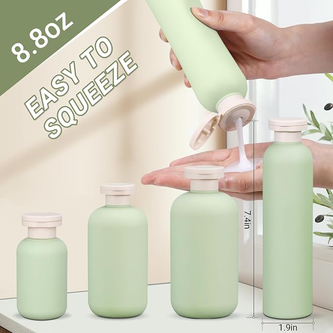 ASEVAT 8.8oz 4Pcs Plastic Refillable Travel Shampoo And Conditioner Bottles - Image 2