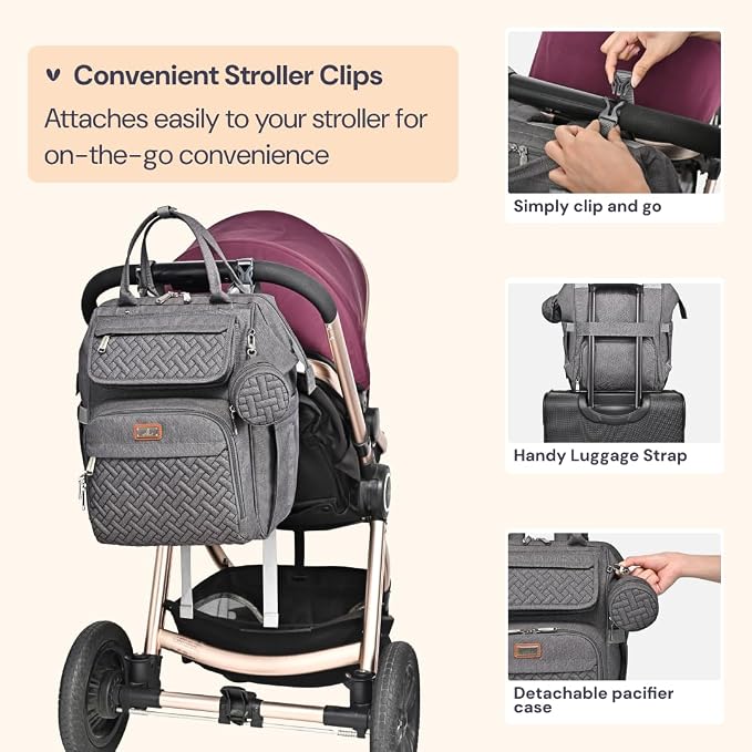 BabbleRoo Diaper Bag Backpack, Unisex Stylish Travel Back Pack Nappy Changing - Image 6