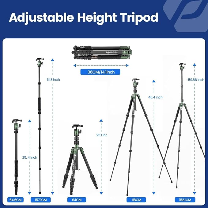 Fotopro 59" Carbon Fiber Travel Tripod, Compact Camera Tripod - Image 5