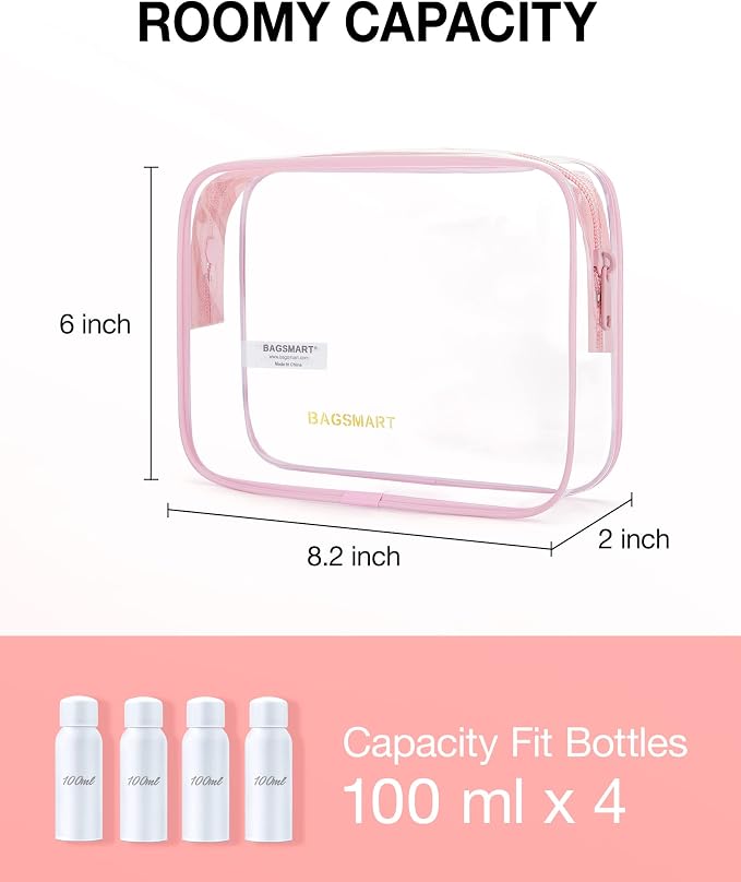 BAGSMART Clear Toiletry Bag, 3 Packs TSA Approved Water-resistant Quart Size - Image 2