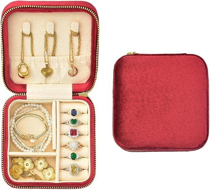 Travel Jewelry Case, Small Plush Velvet Jewelry Box by TAIMY