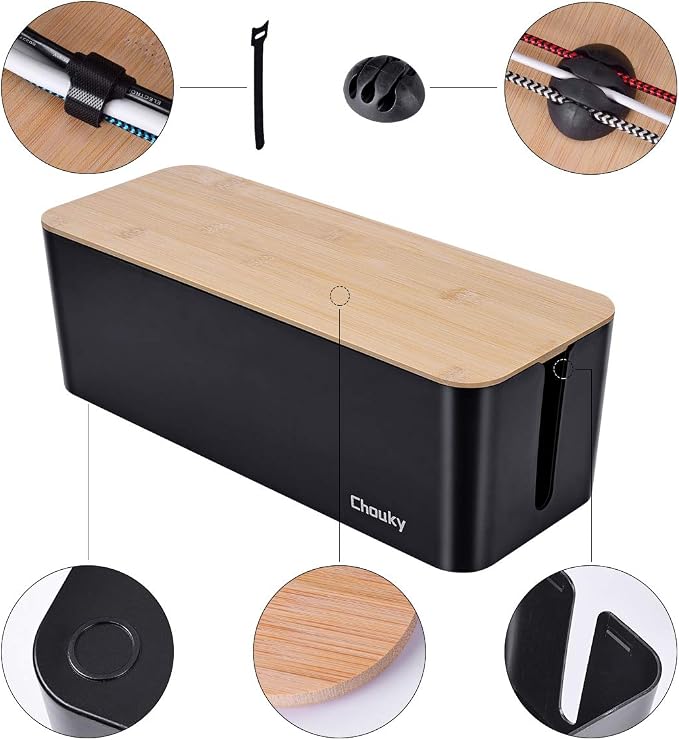 2 Pack Large Cable Management Box – Wooden Style Cord Organizer Box and Cover - Image 5