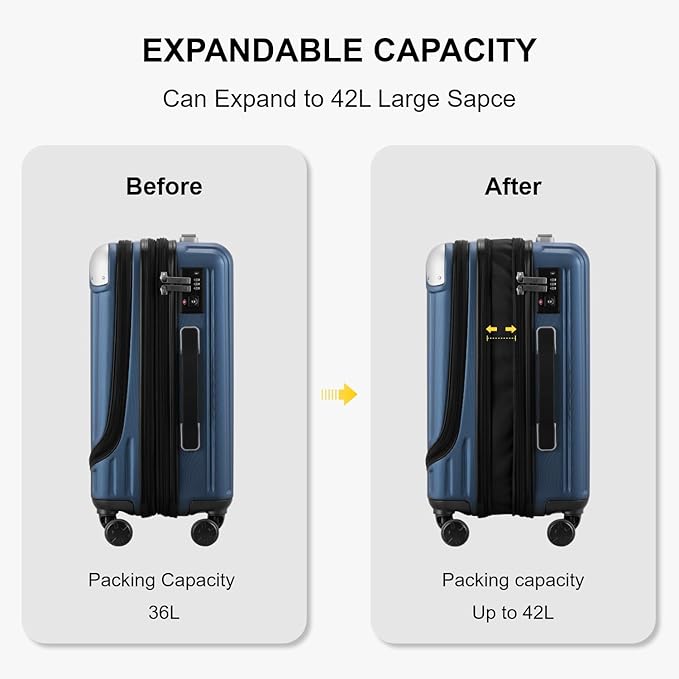 LEVEL8 Grace Carry on Luggage Airline Approved, 20 Inch Expandable Hard Sided - Image 6