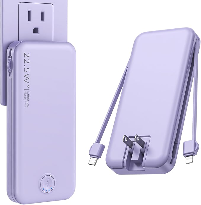 Portable Charger with Built in Cable and AC Wall Plug, USB C Power Bank by NUSYDDY