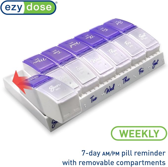Ezy Dose Weekly Daily Pill Case, Medicine Planner, Vitamin Organizer, 2 Times a - Image 5