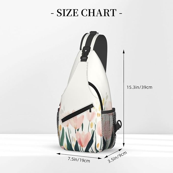 SUPLUCHOM Sling Bag Tulip Flower Watercolor Hiking Daypack Crossbody Shoulder - Image 3