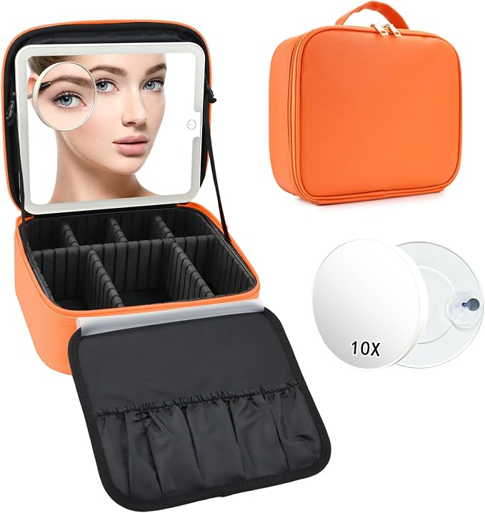 Travel Makeup Bag with LED Mirror and 10x magnifying glass with 3 Lighted by Unknown