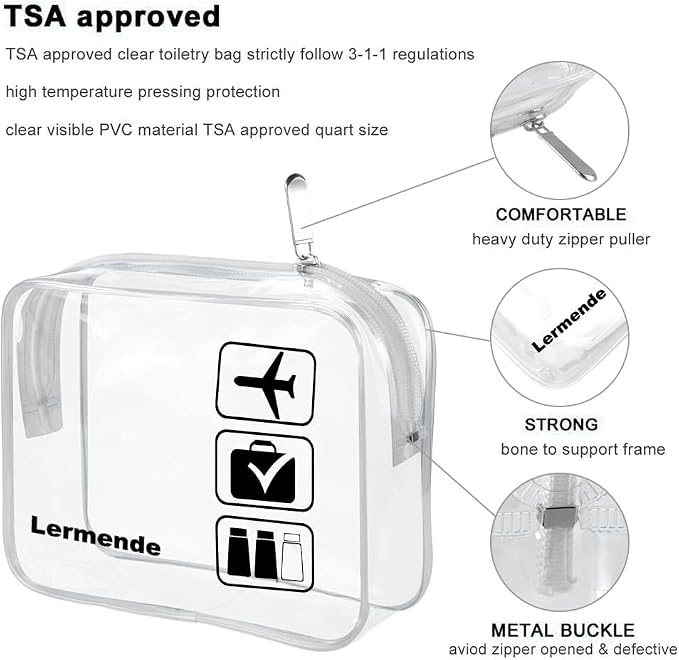 Lermende 2pcs Clear Toiletry Bag TSA Approved Travel Bag, Carry On - Image 3