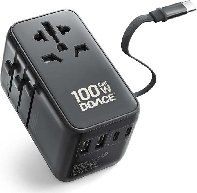 DOACE Universal Travel Adapter, 100W GaN 3.0 European Travel Plug Adapter by DOACE