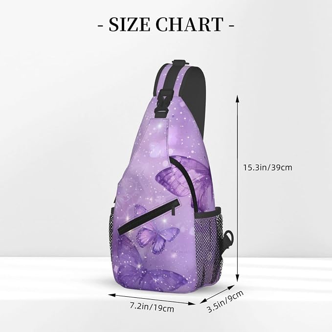SUPLUCHOM Sling Bag Butterfly Purple Pastel Hiking Daypack Crossbody Shoulder - Image 3