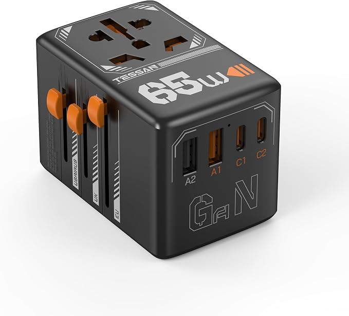 TESSAN Universal Travel Adapter, GaN 65W International Plug Adaptor by TESSAN