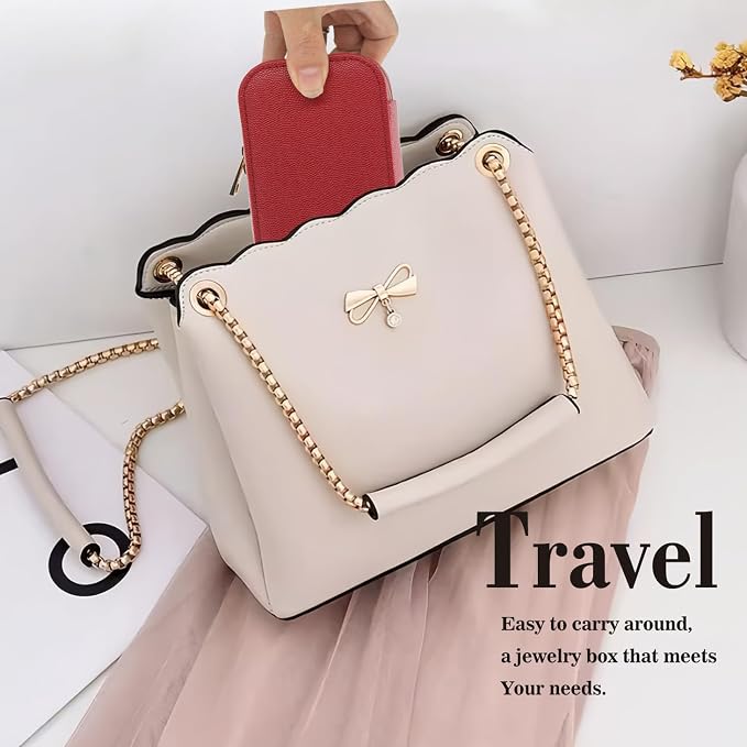 Small Jewelry Travel Case For Womens Small Rectangle PU Leather Jewelry Box - Image 5