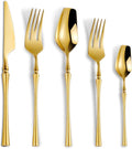 20-Piece Gold Silverware Set for 4, Modern 18/10 Stainless Steel Flatware Set by Lemeya