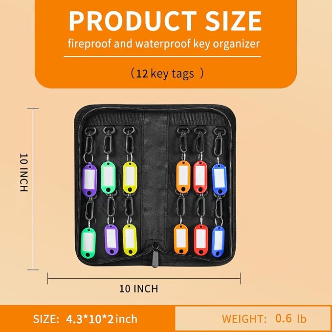Sdstone Portable Zippered Key Organizer, Fireproof Key Case - Image 3