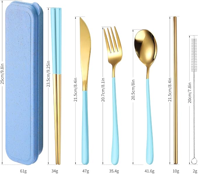 AARAINBOW 6 Pieces 18/8 Stainless Steel Flatware Set Portable Reusable Cutlery - Image 2