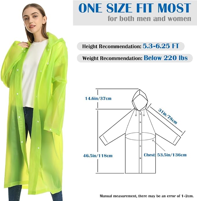 Opret 2 Pack Raincoats for Adults Reusable, EVA Rain Ponchos Lightweight Rain - Image 2
