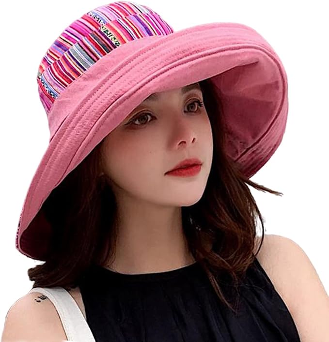 Women Wide Brim Sun Hats Metal Wired Edge Summer UV Protection Beach Fishing Hat by HUAMULAN