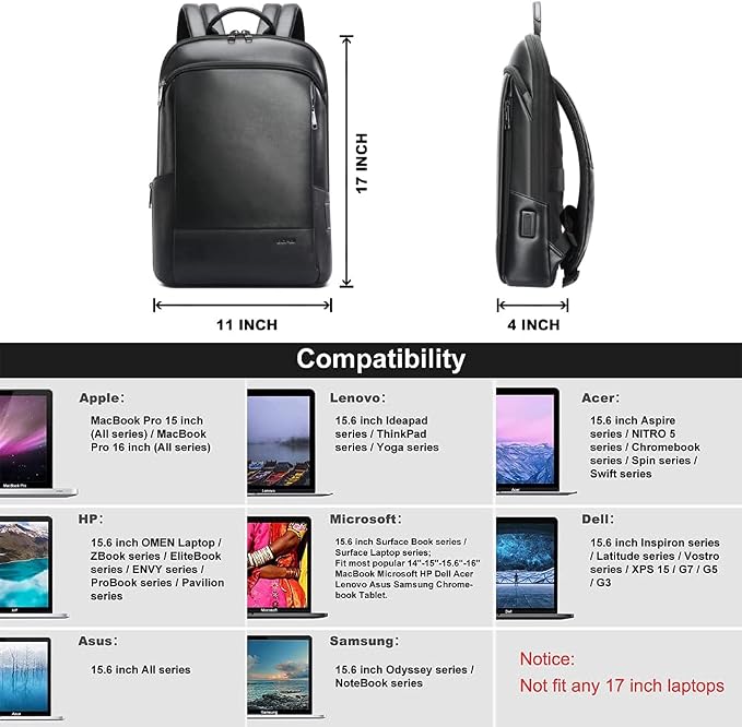 BOPai Unisex Slim Genuine Leather Laptop Backpack Men - Image 7