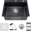 Black Kitchen Sink, Stainless Steel Topmount Bar Sink 22x18x9 Inch Single Bowl by Koardink