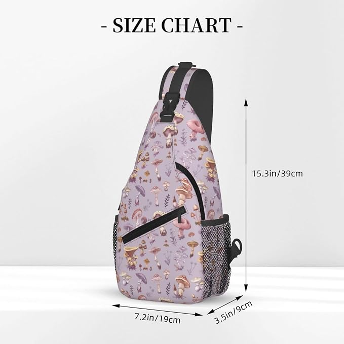 SUPLUCHOM Sling Bag Mushrooms Vintage Botanical Hiking Daypack Crossbody - Image 3