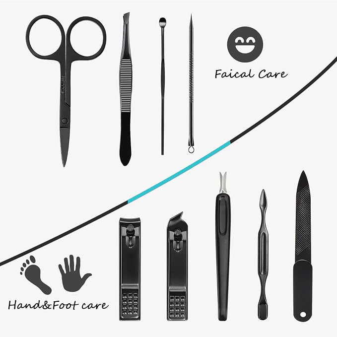 Manicure Set 9 in 1 Stainless Steel, Nail Clippers Scissors Pedicure Tools Kit - Image 5