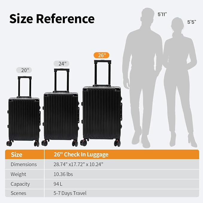 26 Inch Checked Luggage with Spinner Wheels, No Zipper Aluminum Frame Hard - Image 4
