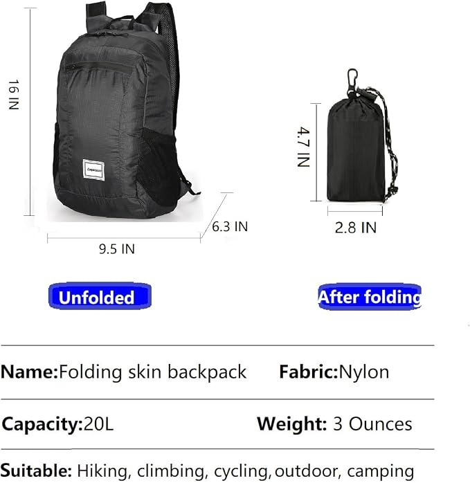 Small Foldable Hiking Daypack Packble Skin Casual Backpack Camping Cycling - Image 6
