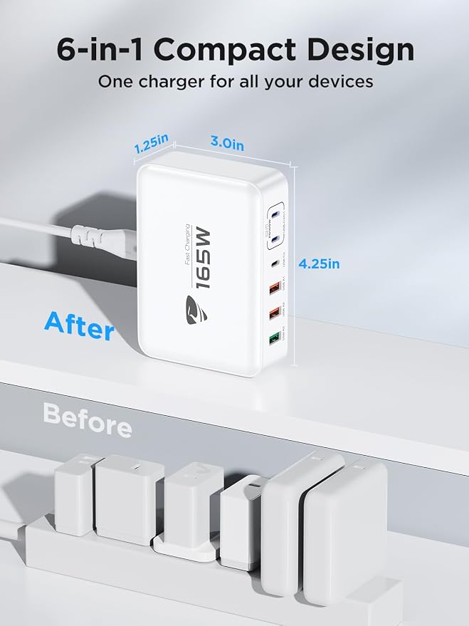 165W USB C Charger Block, 6 Port Multi USB-C Charging Station, 100W PD Fast - Image 3