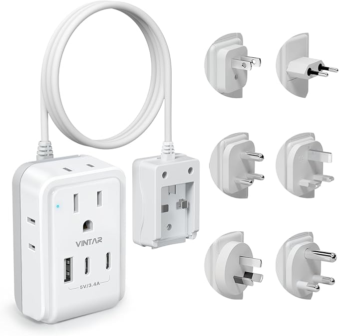 VINTAR Universal Travel Adapter Kit, 3ft Detachable Extension Cord by VINTAR