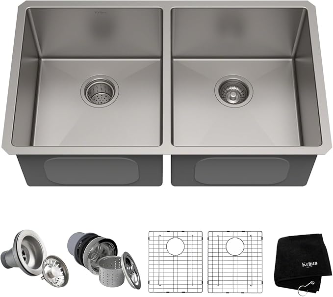 KRAUS Standart Pro 33 -inch Undermount 50/50 Double Bowl 16 Gauge Stainless by KRAUS