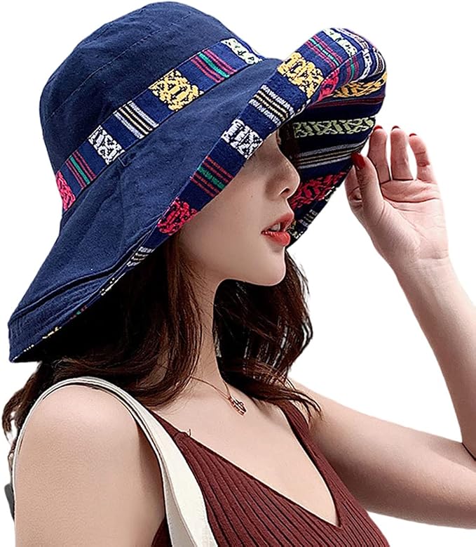 Women Wide Brim Sun Hats Metal Wired Edge Summer UV Protection Beach Fishing Hat by HUAMULAN