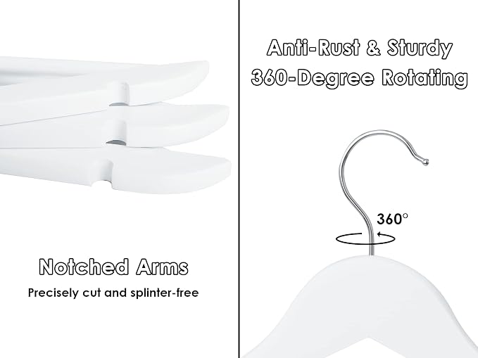 StorageWorks White Wooden Hangers, 20 Pack Wood Hanger - Image 3
