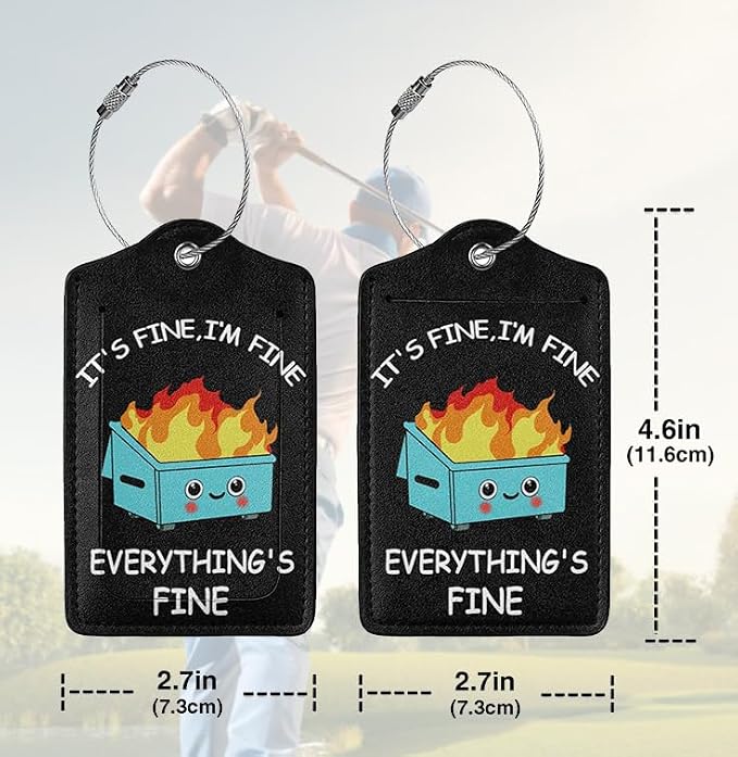 2 Pack Luggage Tags for suitcases Funny Cute Black Trash on fire I'm Fine It's - Image 2